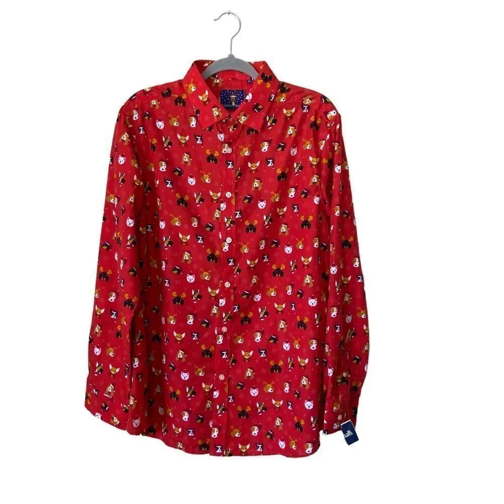 NWT Simon Banks Christmas Red Shirt Botton Down Size L
